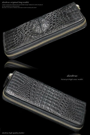 本革クロコダイル鰐財布レザーウォレットジッパーZIPPERファスナーラウンドロングウォレットウォレットバイカーヌメ革長財布シンプルスタイル財布/内側本牛革鰐ワニ