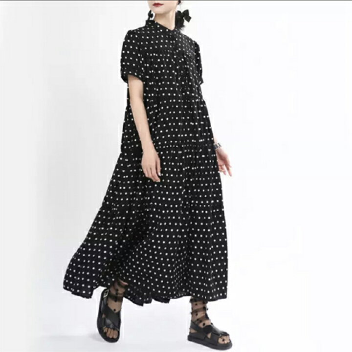 楽天市場】【送料無料】DIRA ドット 水玉 ラッフル 半袖 マキシ ロング  
