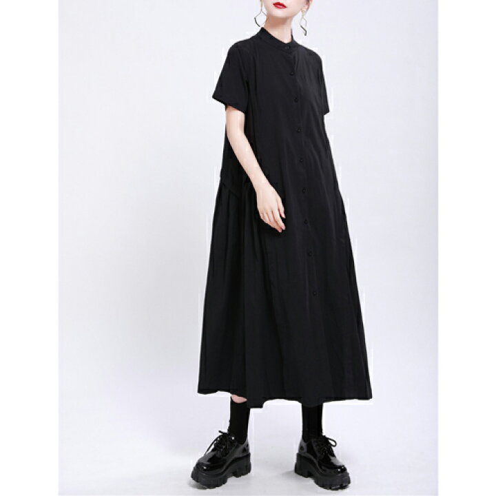 楽天市場 スタンドカラー ルーズシルエット 半袖 ロング シャツ ワンピース ブラック グリーン ベージュ Dira 楽天市場 スタンドカラー ルーズシルエット 半袖 ロング シャツ ワンピース ブラック グリーン ベージュ Dira