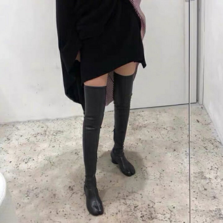楽天市場】フェイクレザー ニーハイ ロング 足袋 風 ブーツ《ブラック  