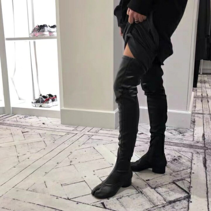 楽天市場】フェイクレザー ニーハイ ロング 足袋 風 ブーツ《ブラック  