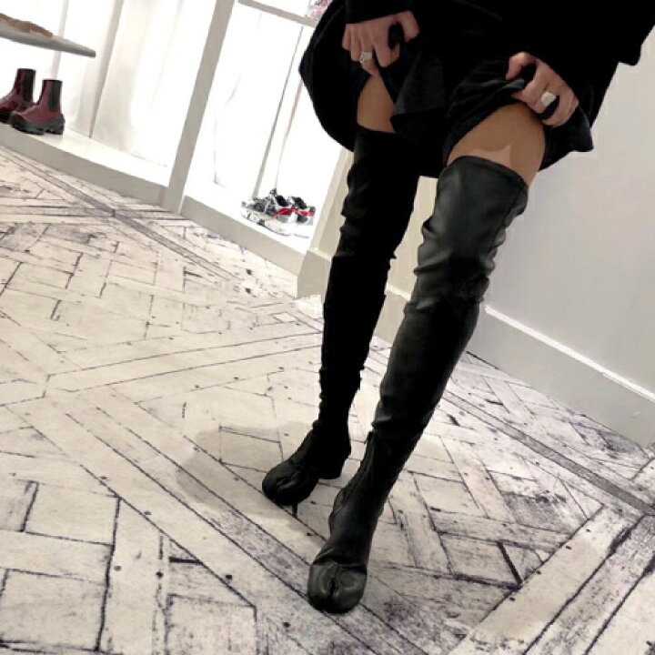 楽天市場】フェイクレザー ニーハイ ロング 足袋 風 ブーツ《ブラック  