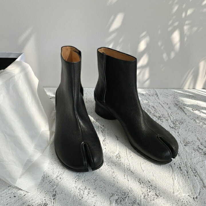 楽天市場】ラムレザー ショート 足袋 風 ローヒール ブーツ《ブラック 