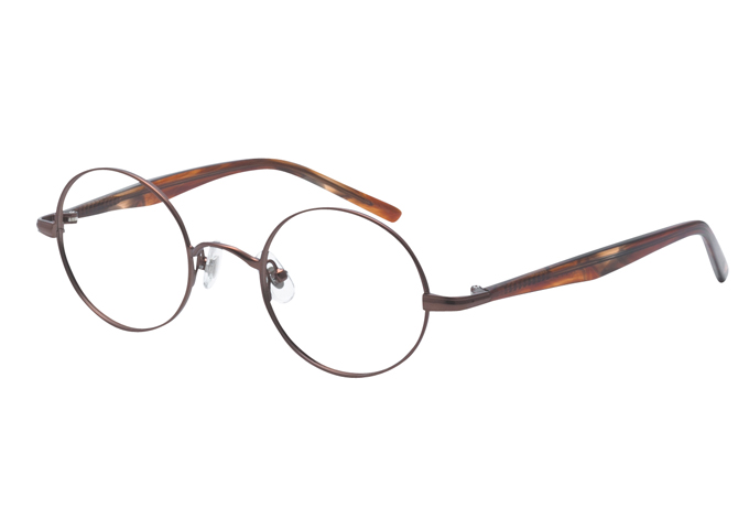 丸メガネ　丸眼鏡　丸めがね　EC013-BR　メタルフレーム　度付き　伊達メガネ　メガネセット　メガネ　ブラウン　度なし　ラウンド