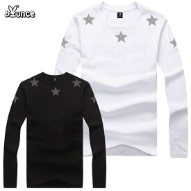 BOUNCE バウンス STAR 星ロゴ2 ラインストーン ロゴ 長袖 ブラック ホワイト メンズTシャツ トップス かっこいい おしゃれ 人気 ブランド 大きい ビッグサイズ ストリート ITALY