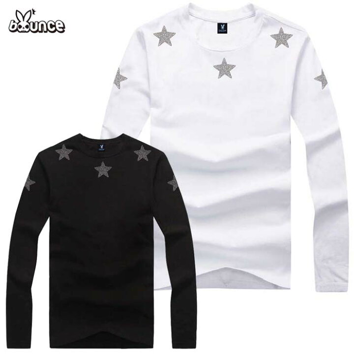 楽天市場 送料無料 Bounce バウンス Star 星ロゴ2 ラインストーン ロゴ 長袖 ブラック ホワイト メンズｔシャツ トップス かっこいい おしゃれ 人気 ブランド 大きい ビッグサイズ ストリート Italy Disco J ストリートファッション Disco J