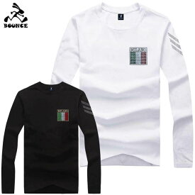 BOUNCE バウンス italy MILANO MARK イタリア ミラノ マーク ラインストーン ロゴ 長袖 ブラック ホワイト メンズTシャツ トップス かっこいい おしゃれ 人気 ブランド 大きい ビッグサイズ ストリート ITALY