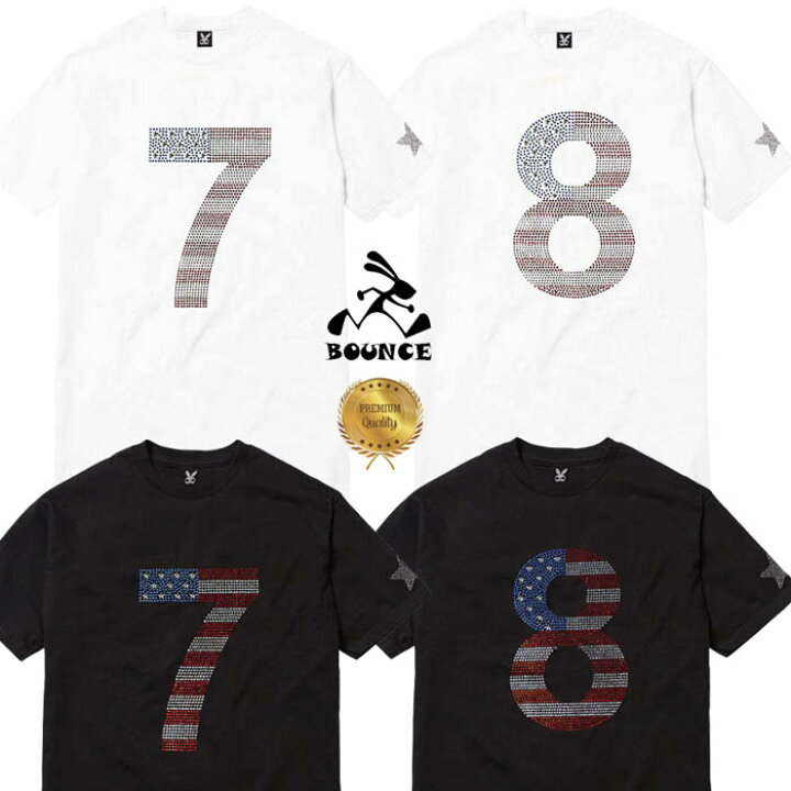 楽天市場 送料無料 Bounce バウンス 選べる アメリカ7 ８番 ラインストーンロゴ Premium 半袖 綿100 メンズｔシャツ トップス かっこいい おしゃれ 人気 ブランド 大きい ビッグサイズ ストリート系 Italy Disco J ストリートファッション Disco J