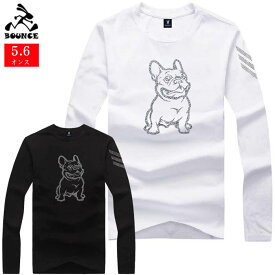 BOUNCE バウンス Bulldog ブルドック 犬 ラインストーン ロゴ 長袖 ブラック ホワイト メンズTシャツ トップス かっこいい おしゃれ 人気 ブランド 大きい ビッグサイズ ストリート ITALY