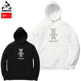 BOUNCE バウンス new bounce bear クマ ラインストーンロゴ ブラック ホワイト フードパーカー 綿100% スウェットメンズ トップス かっこいい おしゃれ 人気 ブランド ストリート系 ITALY