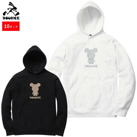 BOUNCE バウンス new big bear クマ ラインストーンロゴ ブラック ホワイト フードパーカー 綿100% スウェットメンズ トップス かっこいい おしゃれ 人気 ブランド ストリート系 ITALY