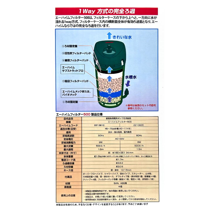 楽天市場】エーハイム 500 フィルター (西日本用:60Hz) 水槽用 外部 
