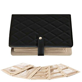 旅行用ジュエリー収納ブック ジュエリーホルダーブック ポータブルジュエリーオーガナイザー PUレザージュエリーバインダーオーガナイザー コンパクトジュエリーオーガナイザーブック ジッパー付きポーチ付き