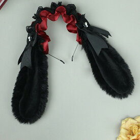 蝶結び ぬいぐるみ ウサギのヘアフープリボンレースロリータ ウサギの耳ヘッドバンド ふわふわ かわいい コスプレヘアバンドヘッドアクセサリー