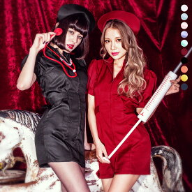 【即日発送】costume【コスチューム】ナース/全10色ナース コスプレ ハロウィン ミニスカ セクシー 黒 赤 白 ネオンカラー 可愛い パーティーグッズ　コスチューム コスプレ セット 看護婦
