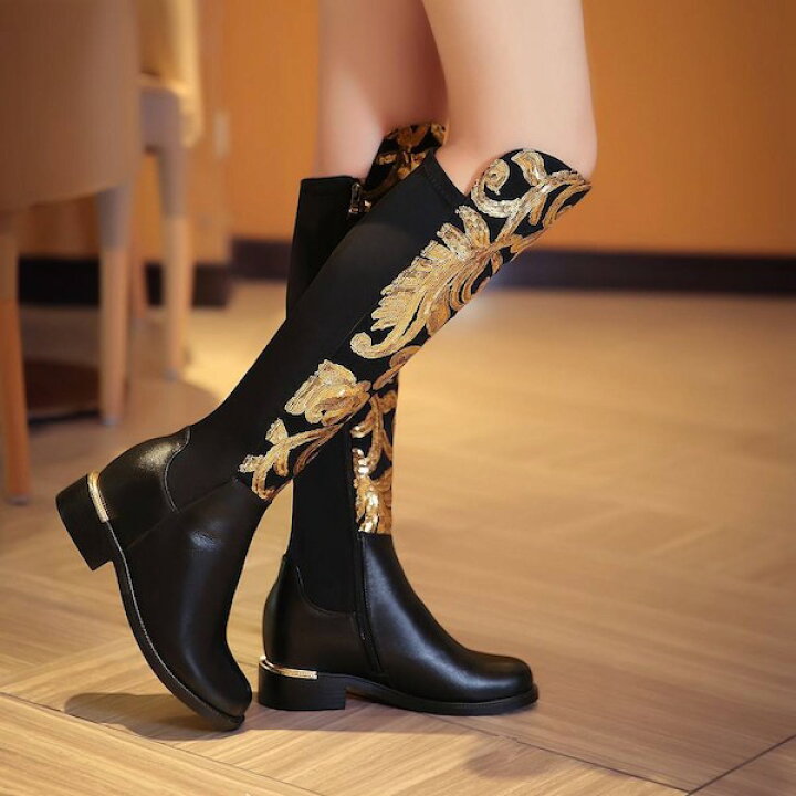 楽天市場 Divaセレクト ブーツ ロングブーツ レザーブーツ リアルレザー グリッター 刺繍 女性 レディース ファッション ローヒールブーツ 乗馬ブーツ 大きいサイズ ハイヒール 歩きやすい ブーツ セレクトショップ Diva Closet