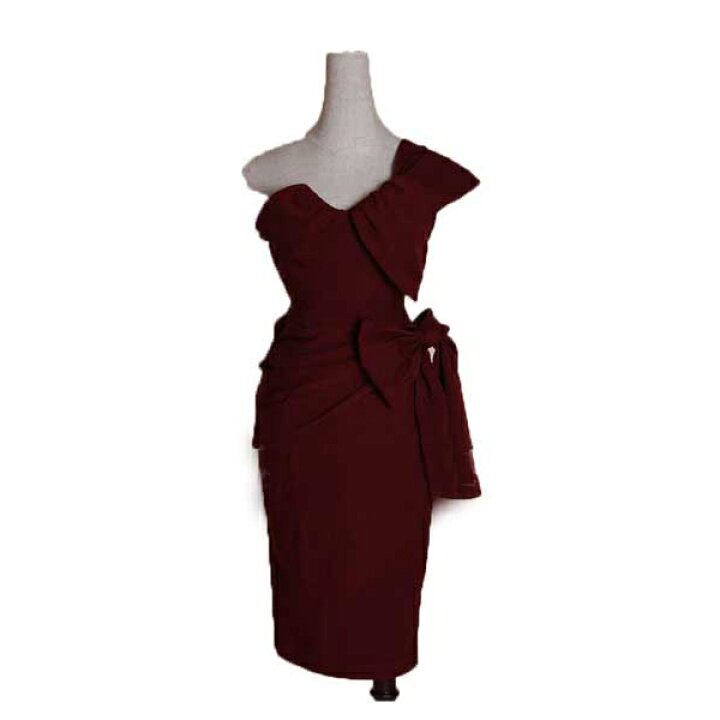 楽天市場 パーティードレス 大きいサイズ パーティードレス 結婚式 代 パーティードレス 30代 ワンピース ドレス お呼ばれ 二次会 ワンショルダー リボン ミディアムドレス ワインレッド 大きいサイズ オードリー コーデ ファッション タイト レトロ上品 他と被らない