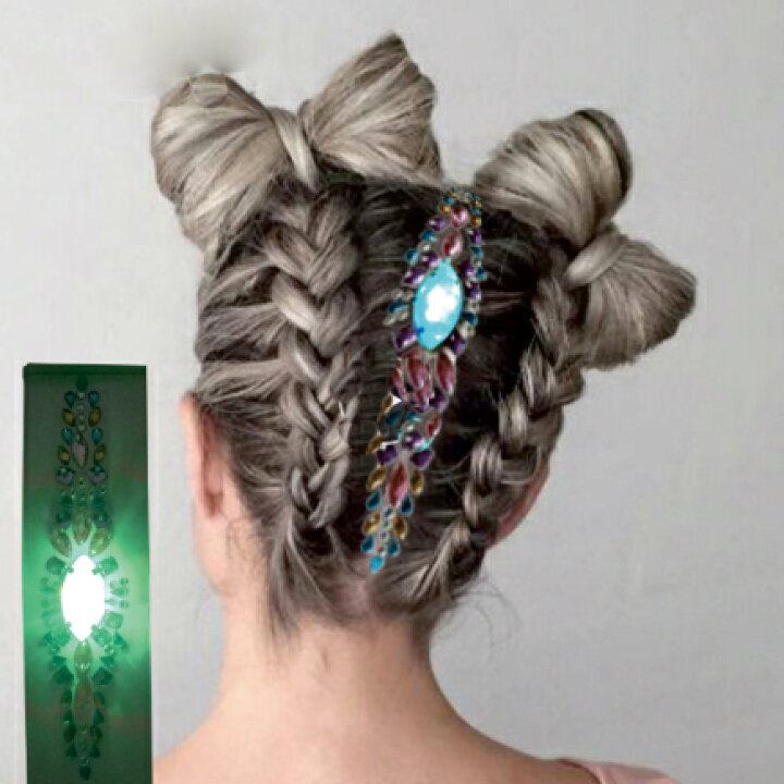楽天市場 Led 光るフェイスシール ヘアシール 髪の毛 ヘッドドレス ヘアアレンジ メイクステッカー ダンス メイク シール フェス シール フェイス ストーン シールジュエリー タトゥー シール ラインストーン ビジュー シール コスプレ 仮装 ダンサー ハロウィン