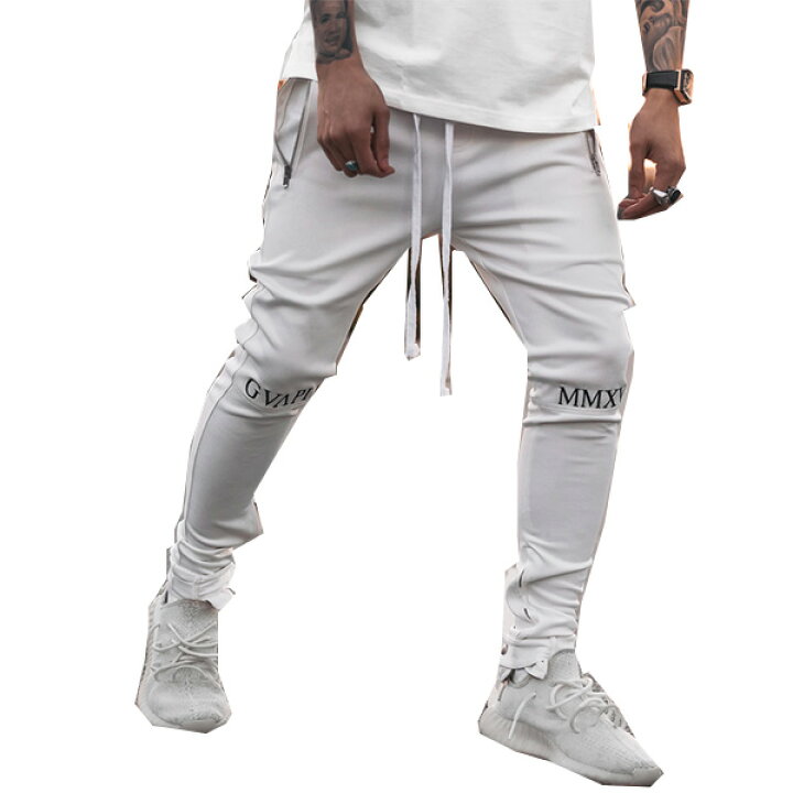 楽天市場 スイス発 Guapi ホワイト メンズ ジョガーパンツ トラックパンツ スウェット パンツ ストライプ ボトムス スリムフィット スキニーフィット ロングパンツ アンクルジップ トレンド インポート 日本未入荷 大きいサイズあり メンズカジュアル ジムウェア