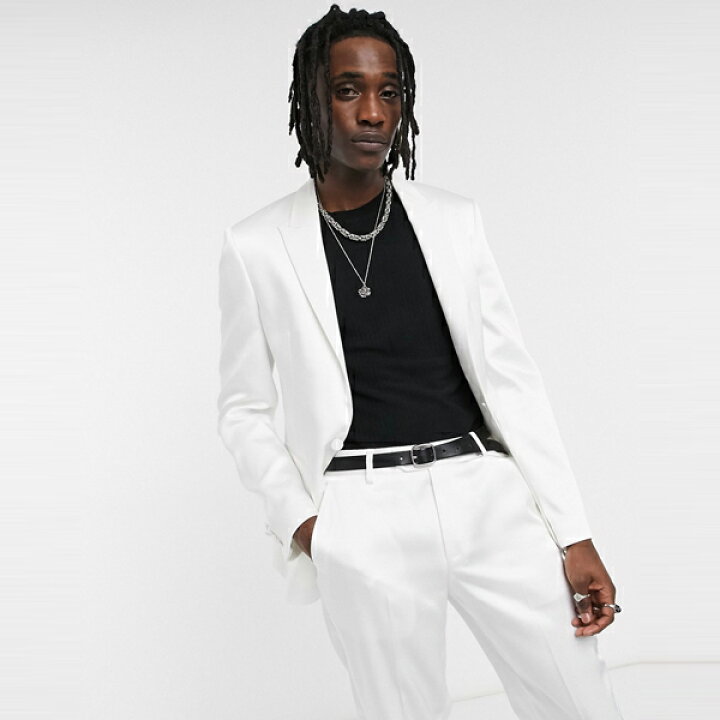 楽天市場 スーツ ジャケット Asos Asos エイソス メンズ Asos Design 高い 輝き パネル 白 スキニー タキシード スーツ ジャケット 大きいサイズ インポート エクストリームスーパースキニーフィット スウェットパンツ ジーンズ ジーパン 代 30代 40代 ファッション