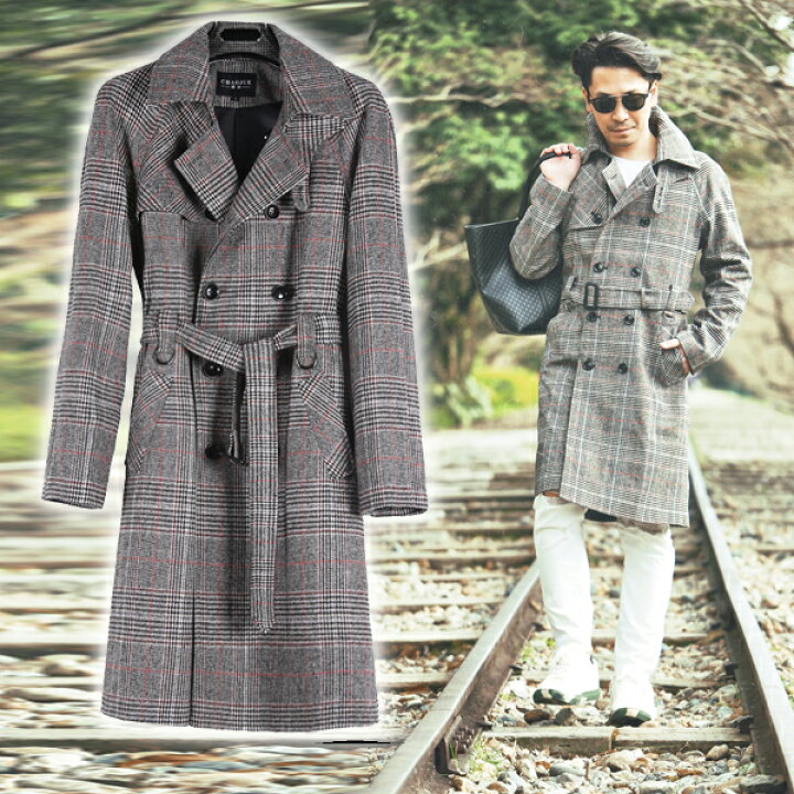 ネロカセットクロスセミトレンチグレンチェック 🏁 Ｃ．グレー 秋冬 S M L LL 【金属】 3L ABS ABM ABL ABLL AB3L はるやま 送料無料