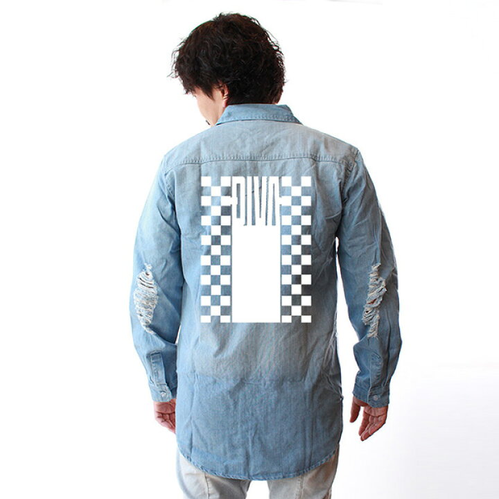 楽天市場 プリント ダメージデニムシャツ オーバーサイズシャツ ダンガリーシャツ 送料無料キャンペーン コンビニ受け取り可 ヒップホップ 代 30代 40代 ファッション コーディネート オシャレ 大人カジュアル トレンド セレクトショップ Diva Closet