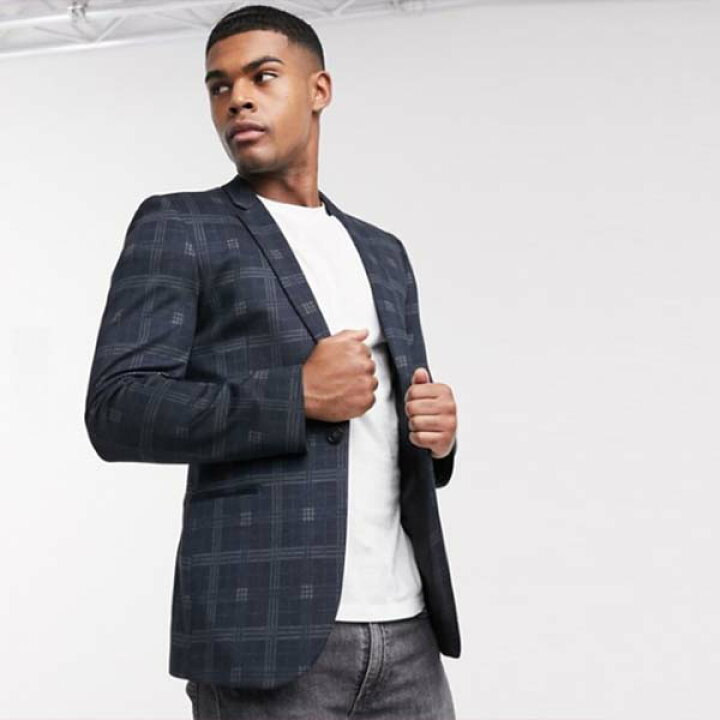 楽天市場 Asos Design スーパー スキニー ジャージー ブレザー ネイビー チェック メンズ 男性 代 30代 40代 ファッション コーディネート セレクトショップ Diva Closet