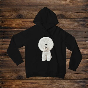 キャラ目プードル 犬 dog ドッグ もこぷくふわワッペン トイプードル 刺繍 ぬいぐるみ風 3D刺繍 パーカー フード 長袖 トップス 男性 女性 レディース メンズ 大きいサイズ 親子コーデ リン