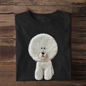 キャラ目プードル 犬 dog ドッグ もこぷくふわワッペン トイプードル 刺繍 ぬいぐるみ風 3D刺繍 Tシャツ 半袖 トップス 男性 女性 レディース メンズ 大きいサイズ 親子コーデ リンクコーデ