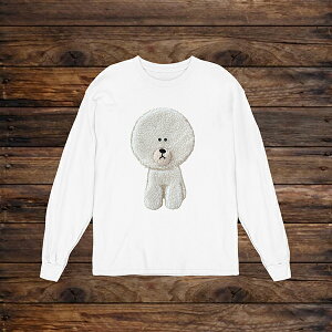 キャラ目プードル 犬 dog ドッグ もこぷくふわワッペン トイプードル 刺繍 ぬいぐるみ風 3D刺繍 ロンT 長袖 トップス 男性 女性オシャレ レディース メンズ 大きいサイズ 親子コーデ リンク