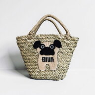 犬グッズ 猫グッズ 3D刺繍 犬　イッヌ　かごバッグ 麦わらバッグ マチ広 お散歩バッグ ストローバッグ　…