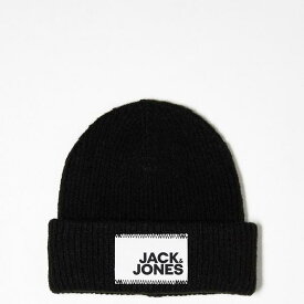 ジャックアンドジョーンズ Jack & Jones ブラックの大胆なロゴ入りジャック アンド ジョーンズ ニット ビーニー帽 帽子 レディース 女性 インポートブランド