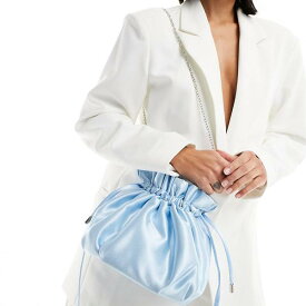 ライトブルーのサテンのチェーンストラップ付き True Decadence ポーチバッグ 鞄 レディース 女性 インポートブランド 0代 30代 40代 50代