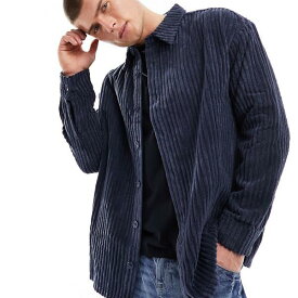 リクレイムドヴィンテージ Reclaimed Vintage リクレイムド ヴィンテージ 長袖コード シャツ、ネイビー トップス メンズ 男性 インポートブランド 小さいサイズから大きいサイズまで