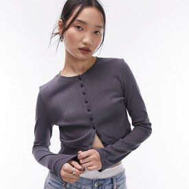 トップショップ Topshop TOPSHOP トップショップ ポインテル ロングスリーブ マイクロ カーディガン (スレート) トップス レディース 女性 インポートブランド 小さいサイズから大きいサイズまで