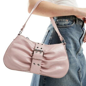 エイソス ASOS asos ASOS DESIGN シャーリングバックルディテールショルダーバッグ（ピンク） 鞄 レディース 女性 インポートブランド