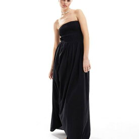 Esmee バンドゥ ビーチ マキシ ドレス、シャーリング ウエスト、ブラック ワンピース レディース 女性 インポートブランド 小さいサイズから大きいサイズまで