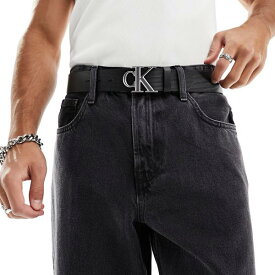 カルバンクラインジーンズ Calvin Klein Jeans Calvin Klein Jean ラウンド モノ プラーク 40mm レザー ベルト、ブラック ベルト メンズ 男性 インポートブランド