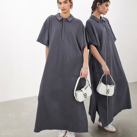 エイソス ASOS asos ASOS EDITION プレミアム ジャージー ポロ マキシ ドレス (チャコール) ワンピース レディース 女性 インポートブランド 小さいサイズから大きいサイズまで