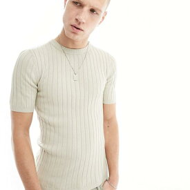 エイソス ASOS asos ASOS DESIGN マッスルフィット ニット リブ T シャツ (ストーン) トップス メンズ 男性 インポートブランド 小さいサイズから大きいサイズまで