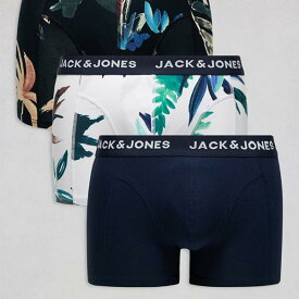 ジャックアンドジョーンズ Jack & Jones Jack & Jones 3 パック トランク ホワイトの花柄プリント 下着 メンズ 男性 インポートブランド 小さいサイズから大きいサイズまで