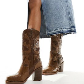 Public Desire ワイド フィット テキサス ウエスタン ミッド アンクル ブーツ、スネーク プリント、ヴィンテージ ブラウン 靴 レディース 女性 インポートブランド 小さいサイズから大きいサイズまで