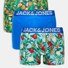 ジャックアンドジョーンズ Jack & Jones Jack & Jones 3 パック トランク、ブルーのパイナップル プリント 下着 メンズ 男性 インポートブランド 小さいサイズから大きいサイズまで