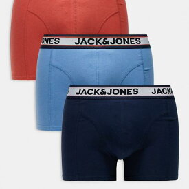 ジャックアンドジョーンズ Jack & Jones Jack &Jones 3 パック トランクス、ブルーのコントラストウエストバンド付き 下着 メンズ 男性 インポートブランド 小さいサイズから大きいサイズまで
