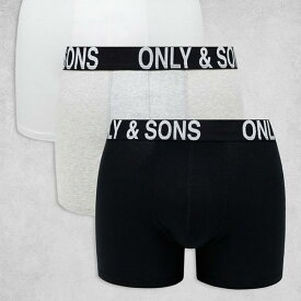オンリー＆サンズ Only & Sons ONLY & SONS 3 パック トランク ブラック グレー & ホワイト 下着 メンズ 男性 インポートブランド 小さいサイズから大きいサイズまで