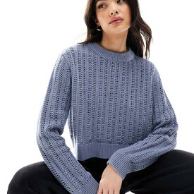 エイソス ASOS asos ASOS DESIGN クルーネック クロップジャンパー、オープンステッチ、ブルー トップス レディース 女性 インポートブランド 小さいサイズから大きいサイズまで