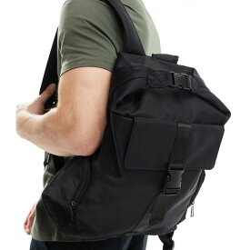 エイソス ASOS asos ASOS DESIGN バックパック バッグ、フロント ポケットと留め具付き、ブラック バック 鞄 メンズ 男性 インポートブランド