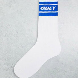 オベイ Obey 白と青のObeyブランドソックス 靴下 レディース 女性 インポートブランド 小さいサイズから大きいサイズまで