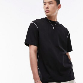 トップマン Topman TOPMAN トップマン エクストリーム オーバーサイズ フィット T シャツ、ブラックのコントラスト ステッチ トップス メンズ 男性 インポートブランド 小さいサイズから大きいサイズまで