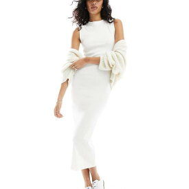 エイソス ASOS asos ASOS DESIGN リブ編みミディ丈タンクドレス ホワイト ワンピース レディース 女性 インポートブランド 小さいサイズから大きいサイズまで